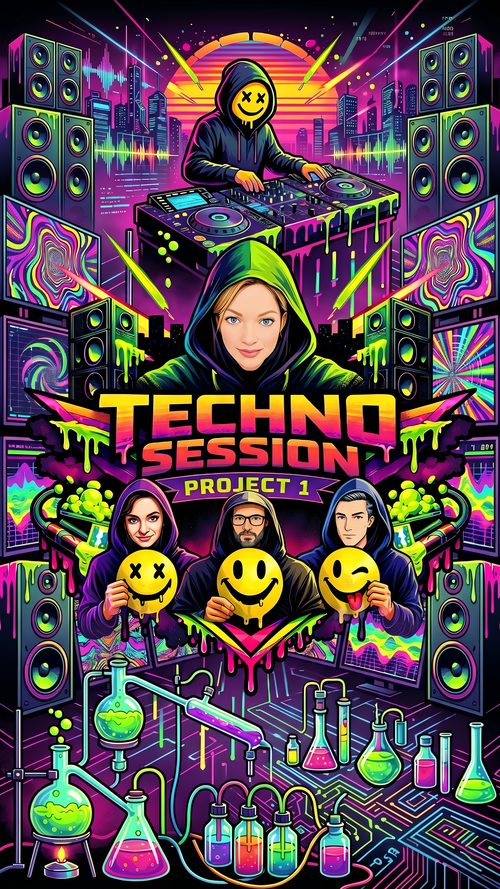 Flyer Techno Session Project 1 mit Line-up